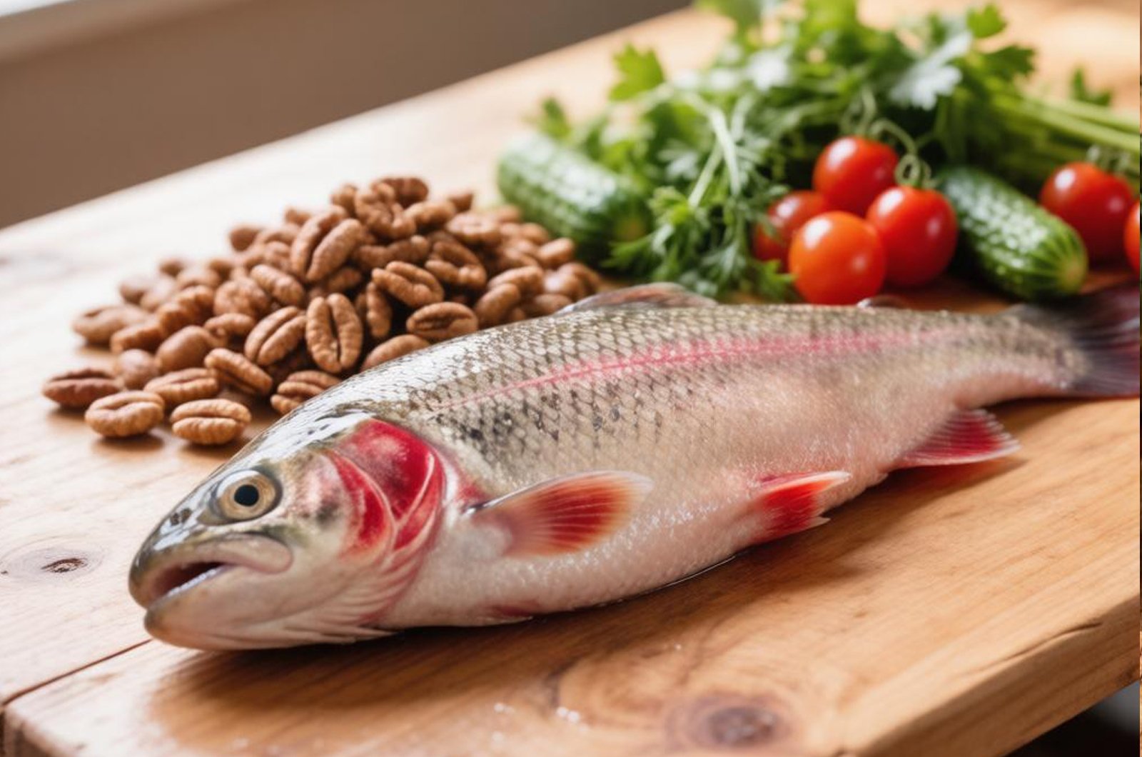 Особенно важны жирная рыба, орехи, семена, зелень и цельнозерновые продукты Нейросети